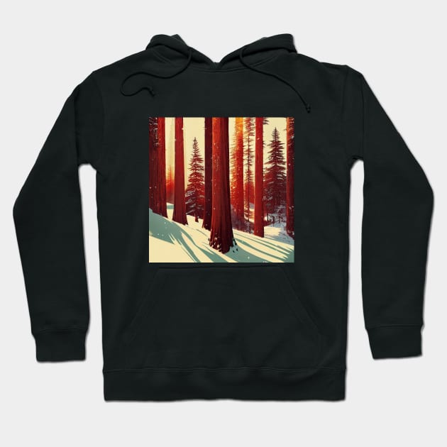 Snowy Redwoods Hoodie by Retro Travel Design